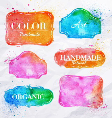 Creative watercolor labels vector material 01