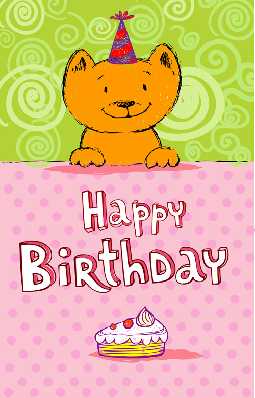Cute cat birthday cards creative vector material 01
