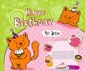 Cute cat birthday cards creative vector material 03