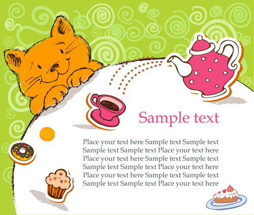 Cute cat birthday cards creative vector material 04