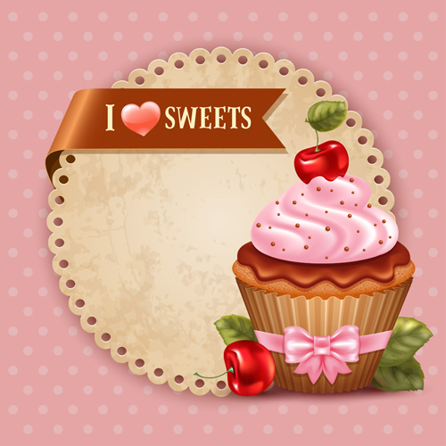 Cute cupcakes vector invitation cards 01