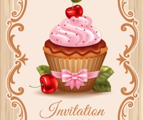 Cute cupcakes vector invitation cards 02
