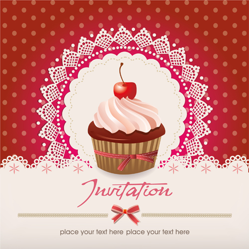 Cute cupcakes vector invitation cards 03