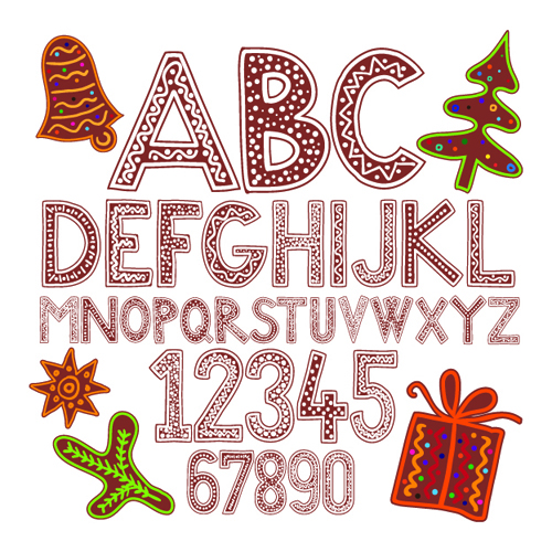 Cute holiday letters and numbers design vector 01
