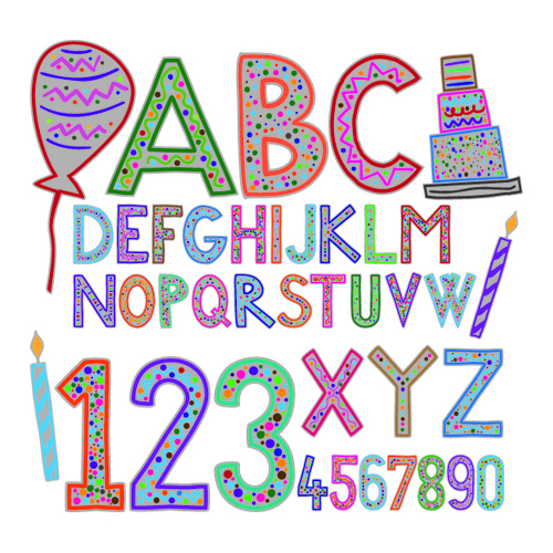 Cute holiday letters and numbers design vector 02
