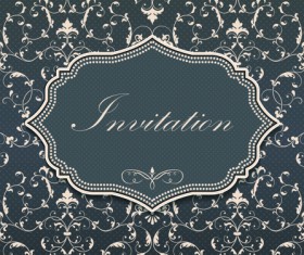 Dark gray floral invitation cards vector material 01