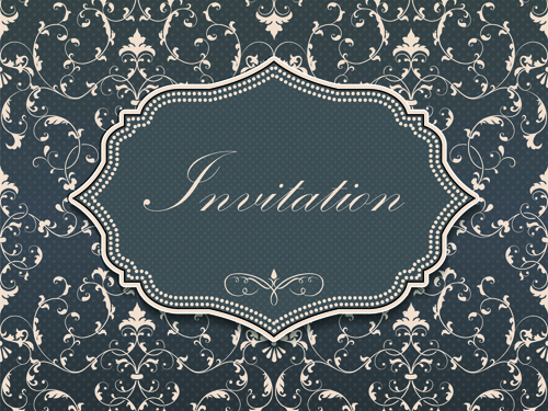 Dark gray floral invitation cards vector material 01