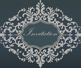 Dark gray floral invitation cards vector material 02