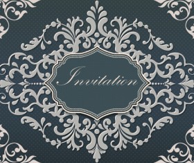 Dark gray floral invitation cards vector material 03
