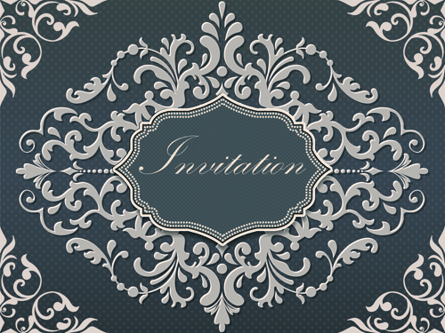 Dark gray floral invitation cards vector material 03