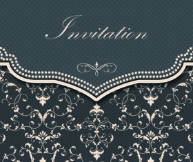 Dark gray floral invitation cards vector material 04