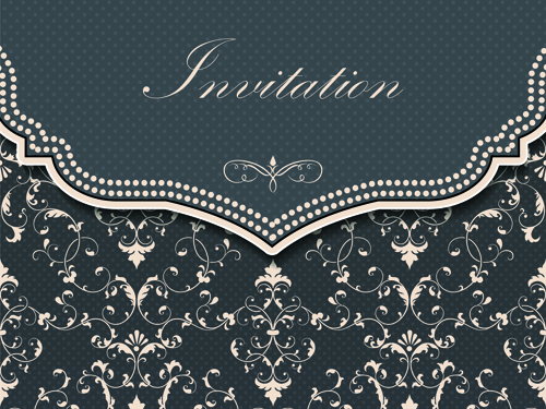 Dark gray floral invitation cards vector material 04