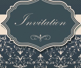 Dark gray floral invitation cards vector material 05