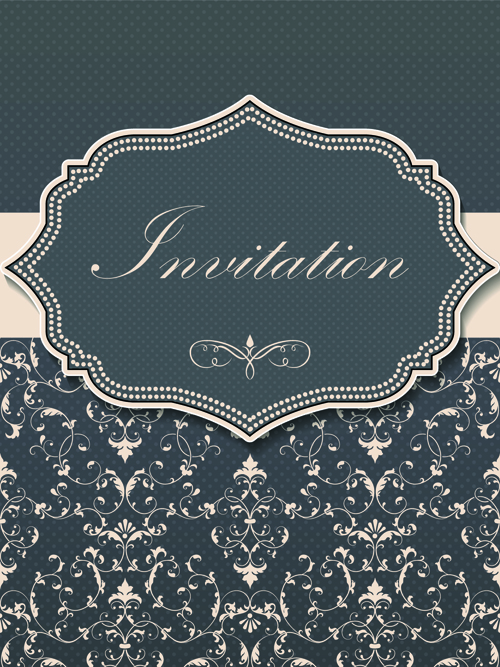 Dark gray floral invitation cards vector material 05