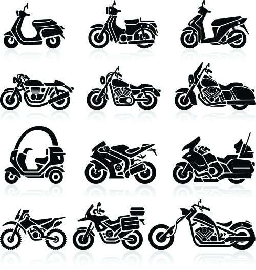 Different motorcycle vector silhouettes image
