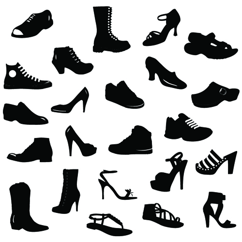 Different shoes design vector silhouette 02