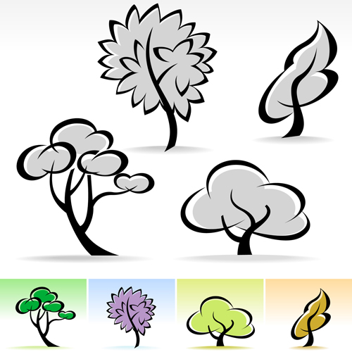 Drawing cute tree vector graphics 01 free download