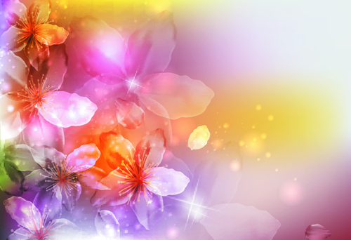 Fantasy flowers shiny vector background 02