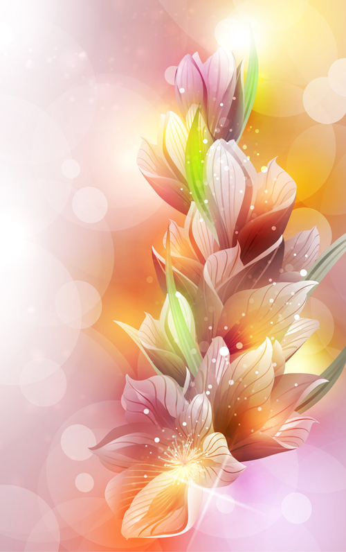 Fantasy flowers shiny vector background 03