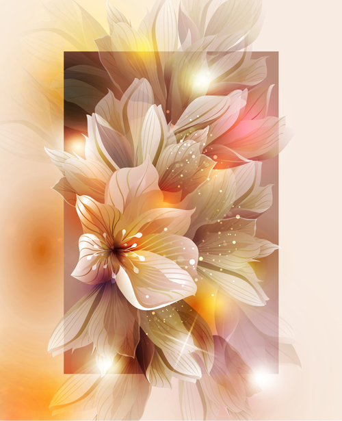 Fantasy flowers shiny vector background 04