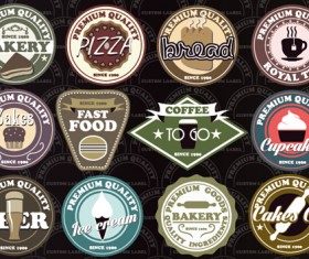 Fast food and drink different colored labels vector 01