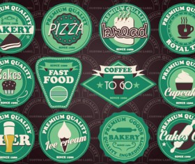 Fast food and drink different colored labels vector 03