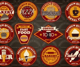 Fast food and drink different colored labels vector 04