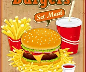 Fast food retro poster design vector