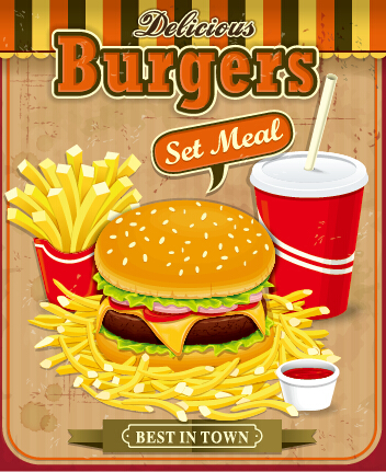 Fast food retro poster design vector