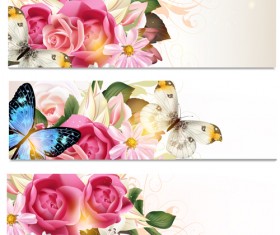Flowers and butterflies banners vectors 01