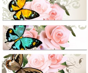 Flowers and butterflies banners vectors 02
