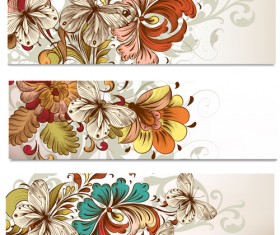 Flowers and butterflies banners vectors 03