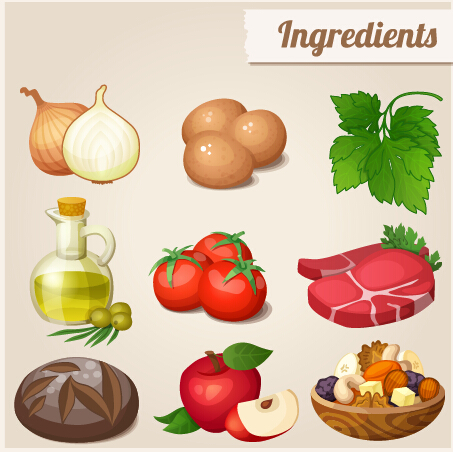 Food ingredients icons vector graphics