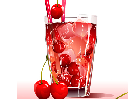 Fresh cherries and ice drink vector material