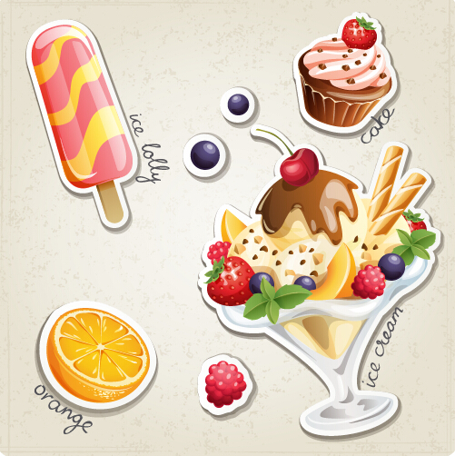 Fresh fruit and ice cream vector set 02