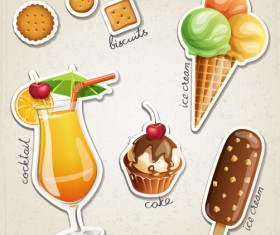 Fresh fruit and ice cream vector set 04