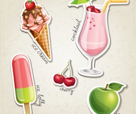 Fresh fruit and ice cream vector set 05