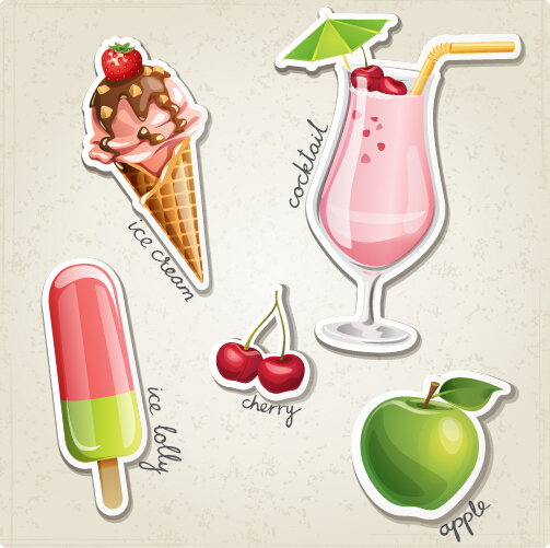 Fresh fruit and ice cream vector set 05