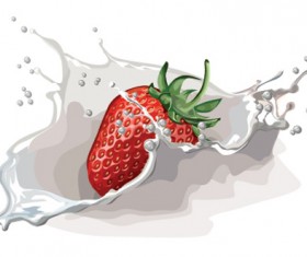 Fresh strawberries and milk design vector 01