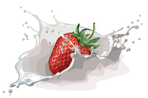 Fresh strawberries and milk design vector 01