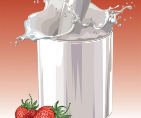 Fresh strawberries and milk design vector 02