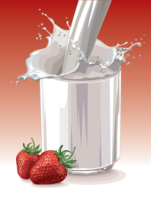 Fresh strawberries and milk design vector 02