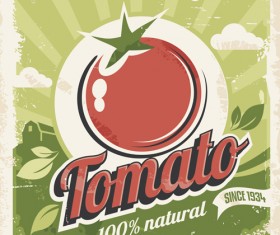 Fresh tomato retro style poster vector material 02