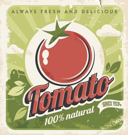 Fresh tomato retro style poster vector material 02
