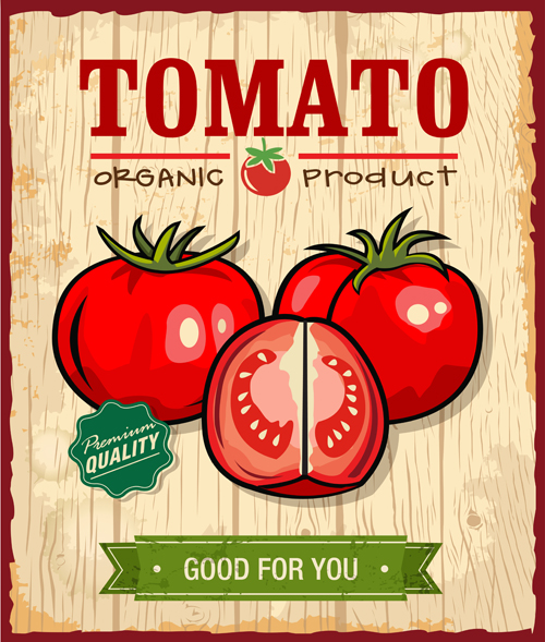 Fresh tomato retro style poster vector material 04