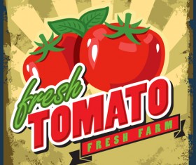 Fresh tomato retro style poster vector material 06