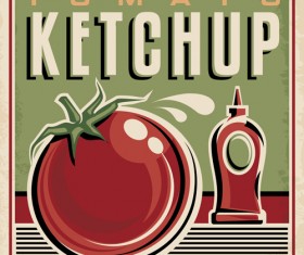 Fresh tomato retro style poster vector material 08