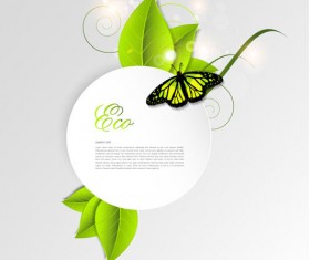 Green leaf and butterfly shiny background vector
