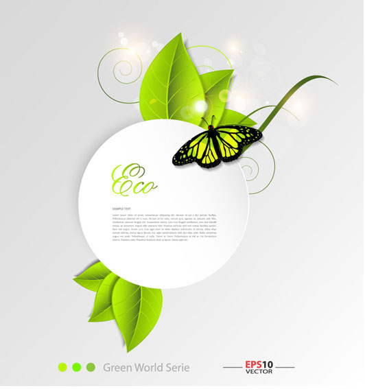 Green leaf and butterfly shiny background vector