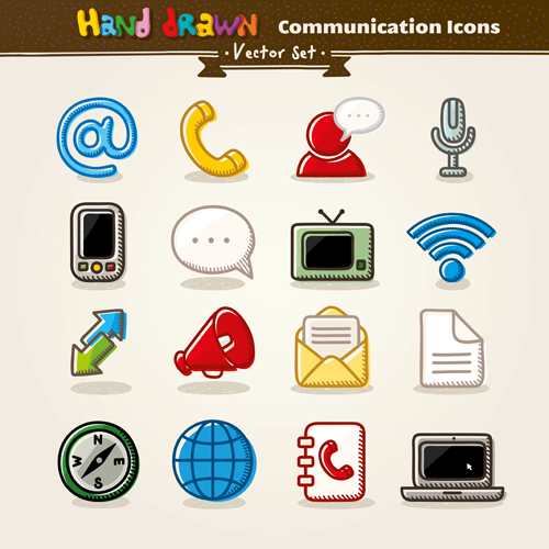 Hand drawn communication vector icons